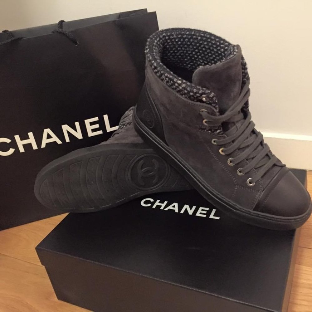 Chanel suede, leather, and tweed high-tops - Picture 2 of 4